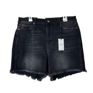 Judy Blue washed black distressed frayed hem high waist shorts 2XL NWT